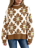 Saodimallsu Womens Mock Neck Floral Knit Sweater