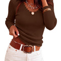Saodimallsu Womens Scalloped Neck Ribbed Knit Long Sleeve Sweater
