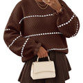 Saodimallsu Womens Heart Striped Ruffle Sweaters