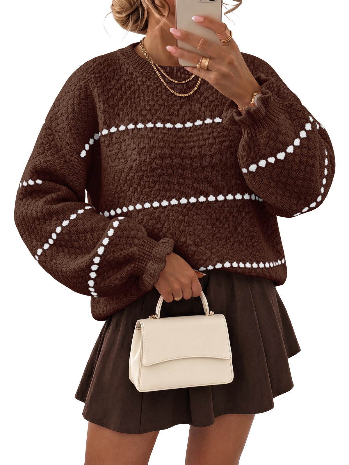 Saodimallsu Womens Heart Striped Ruffle Sweaters