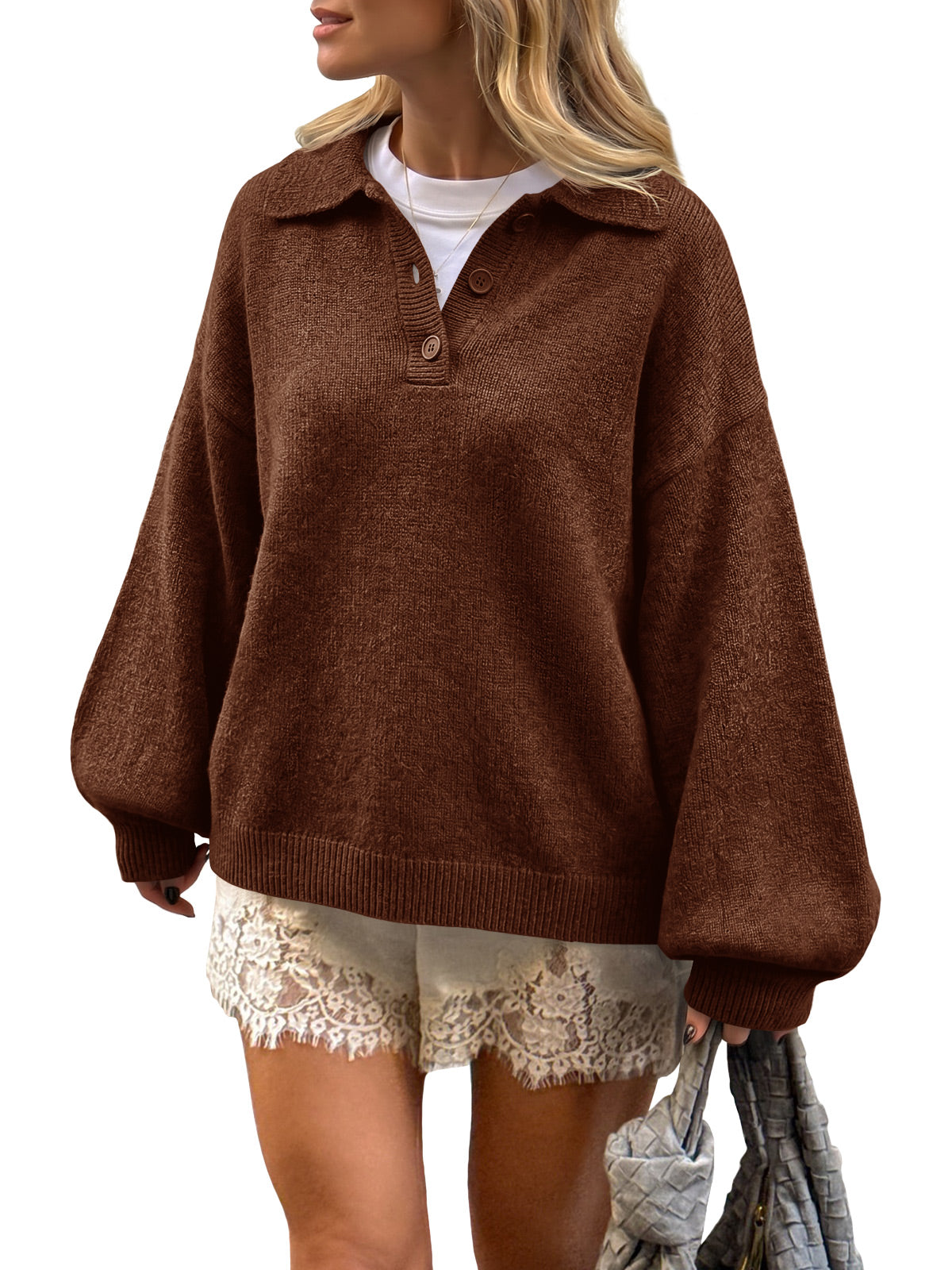 Saodimallsu Womens Polo V Neck Sweater