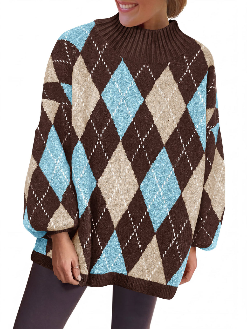 Saodimallsu Womens Oversized Argyle Fall Winter Sweater