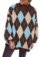 Saodimallsu Womens Oversized Argyle Fall Winter Sweater