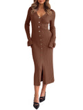 Saodimallsu Womens V Neck Midi Sweater Dress