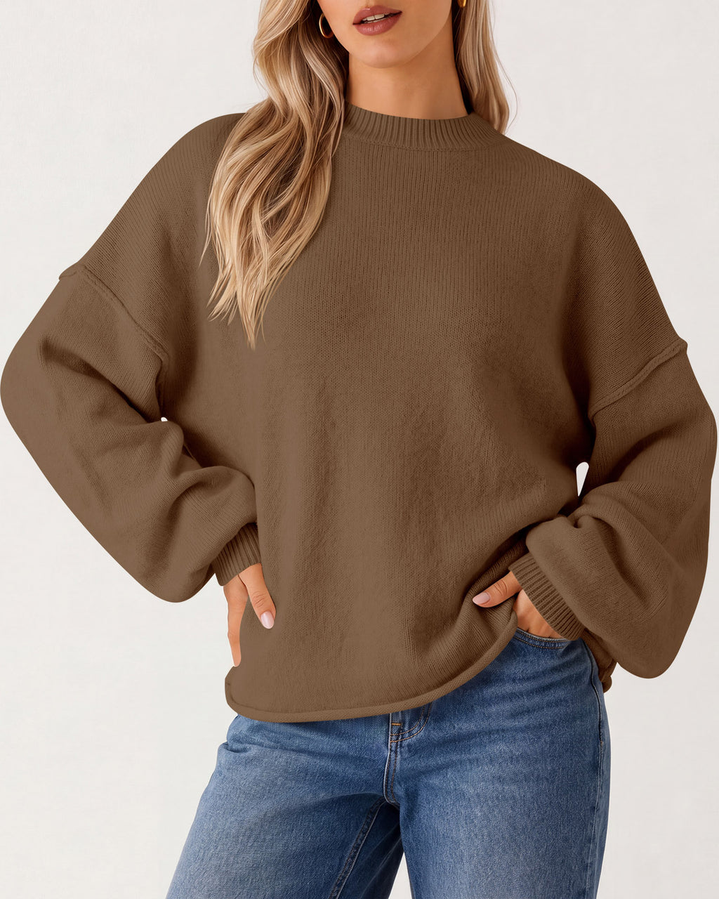 Saodimallsu Womens Oversized Crewneck Knit Pullover Tops