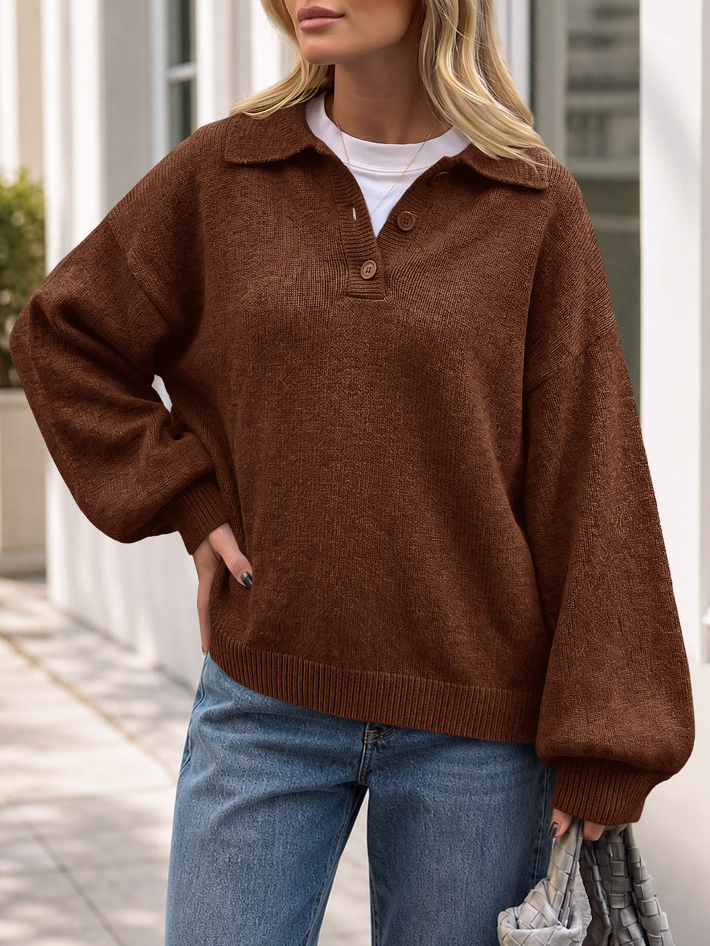 Saodimallsu Womens Polo V Neck Sweater