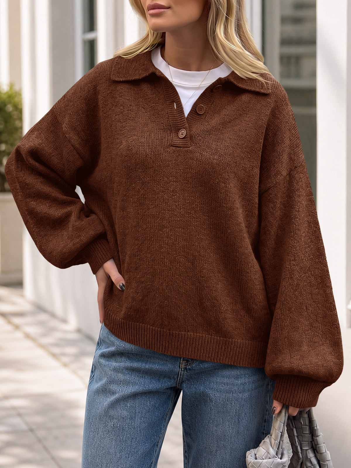 Saodimallsu Womens Polo V Neck Sweater
