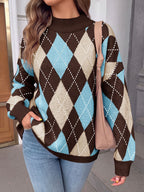Saodimallsu Womens Oversized Argyle Fall Winter Sweater