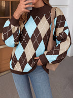 Saodimallsu Womens Oversized Argyle Fall Winter Sweater