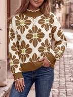 Saodimallsu Womens Mock Neck Floral Knit Sweater
