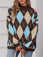 Saodimallsu Womens Oversized Argyle Fall Winter Sweater