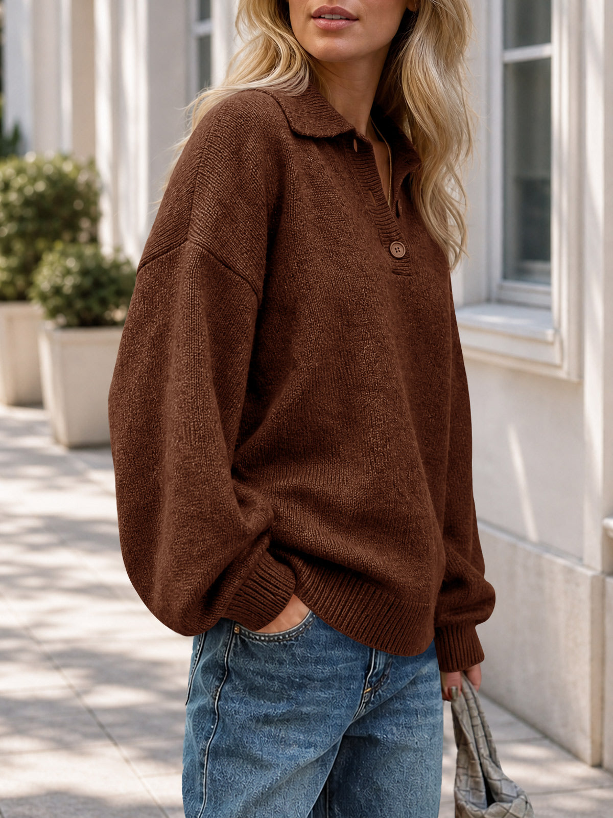 Saodimallsu Womens Polo V Neck Sweater