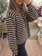 Saodimallsu Womens Striped Half Zip Sweater
