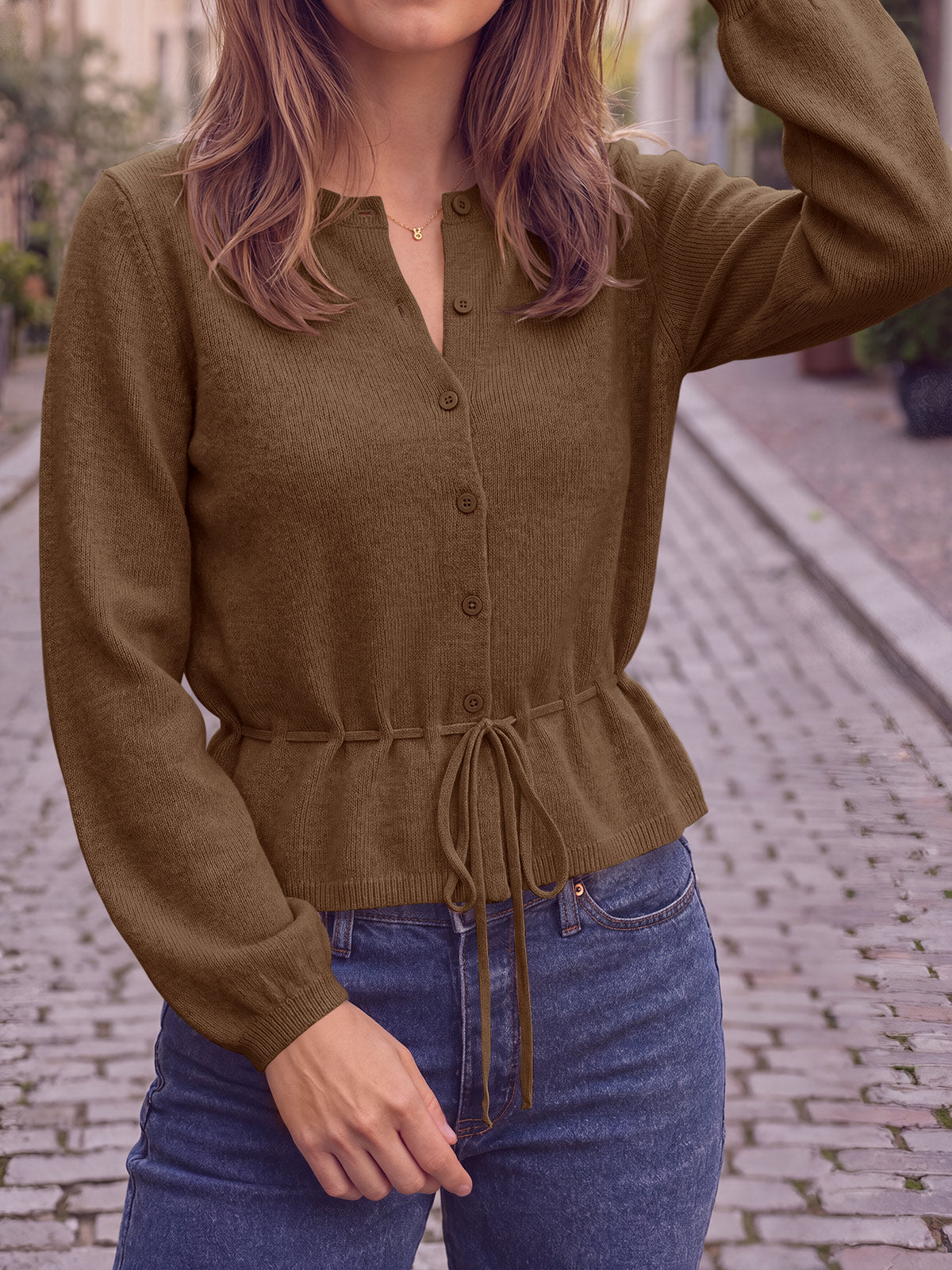 Saodimallsu Women Cropped Button Up Cardigan