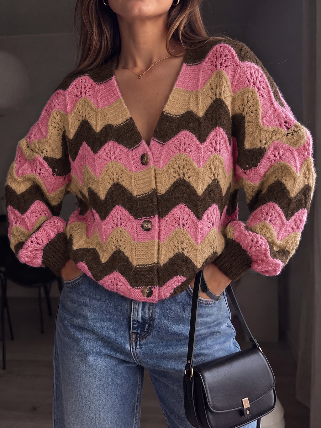 Saodimallsu Women Oversized Striped Cardigan