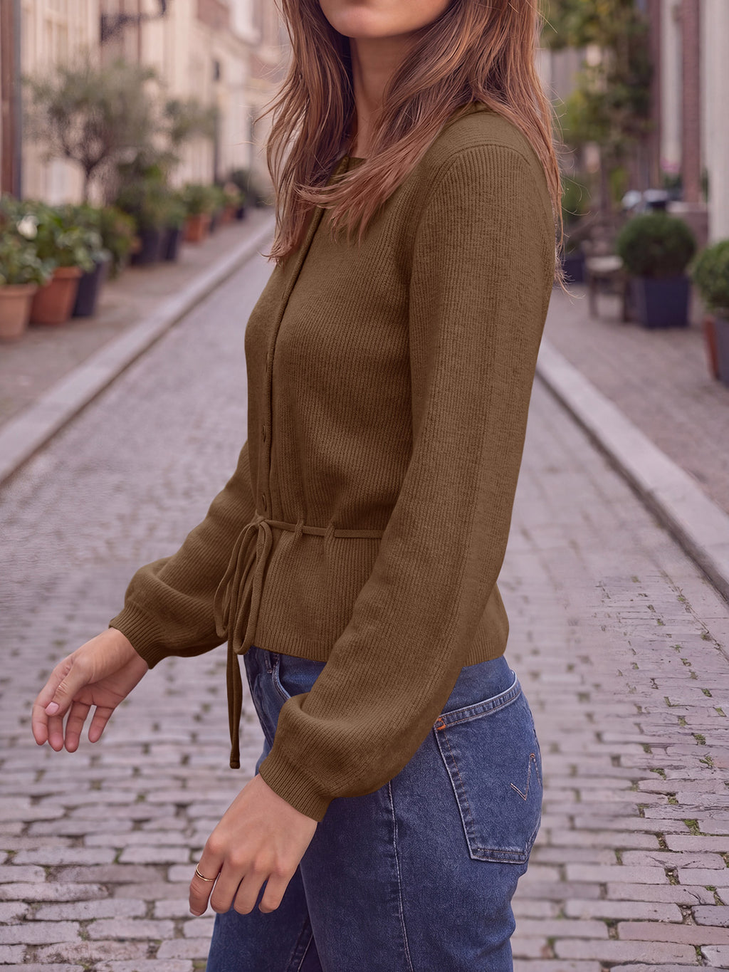 Saodimallsu Women Cropped Button Up Cardigan