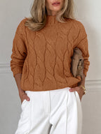 Saodimallsu Womens Mock Neck Cable Knit Sweater