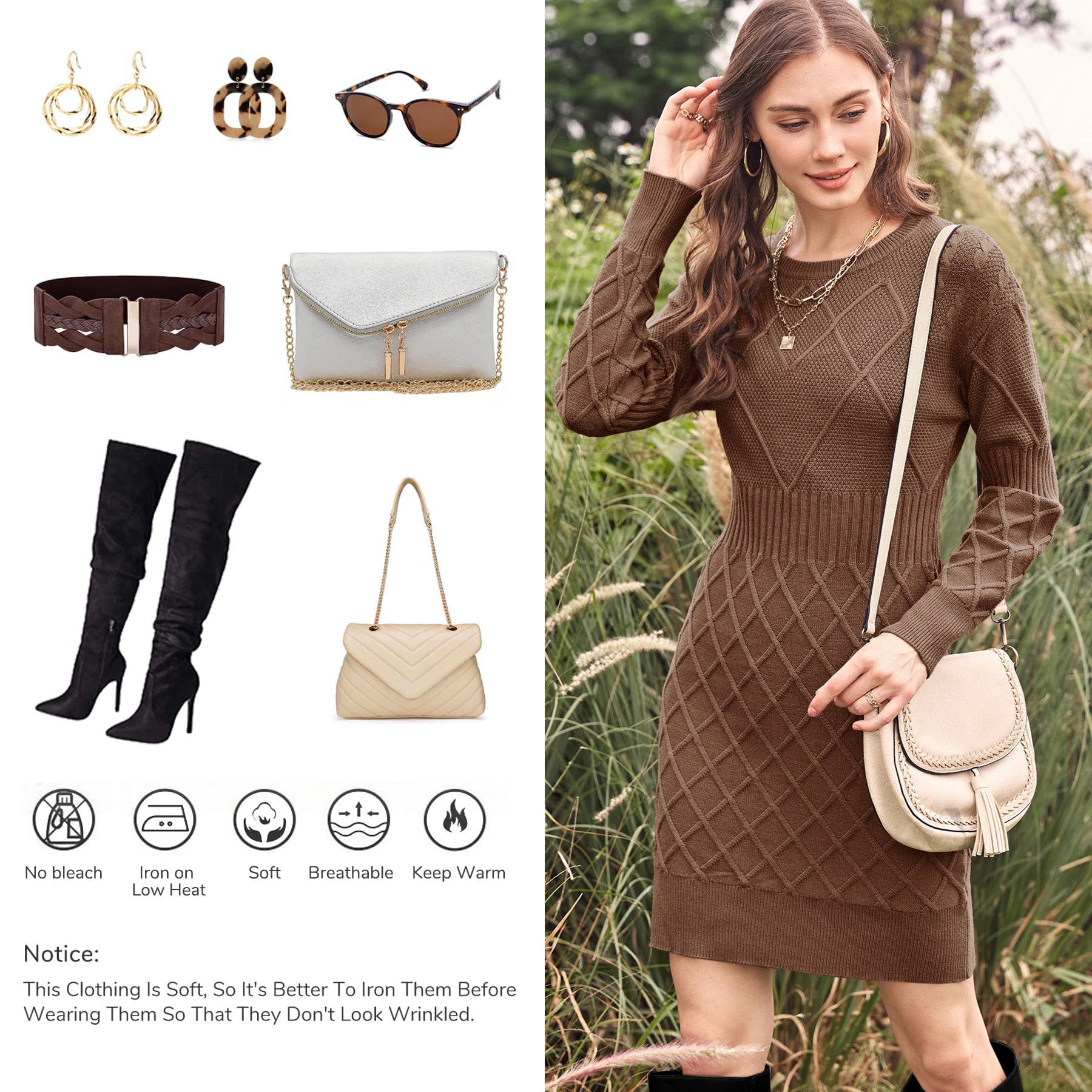 Saodimallsu Womens Bodycon Mini Sweater Dress