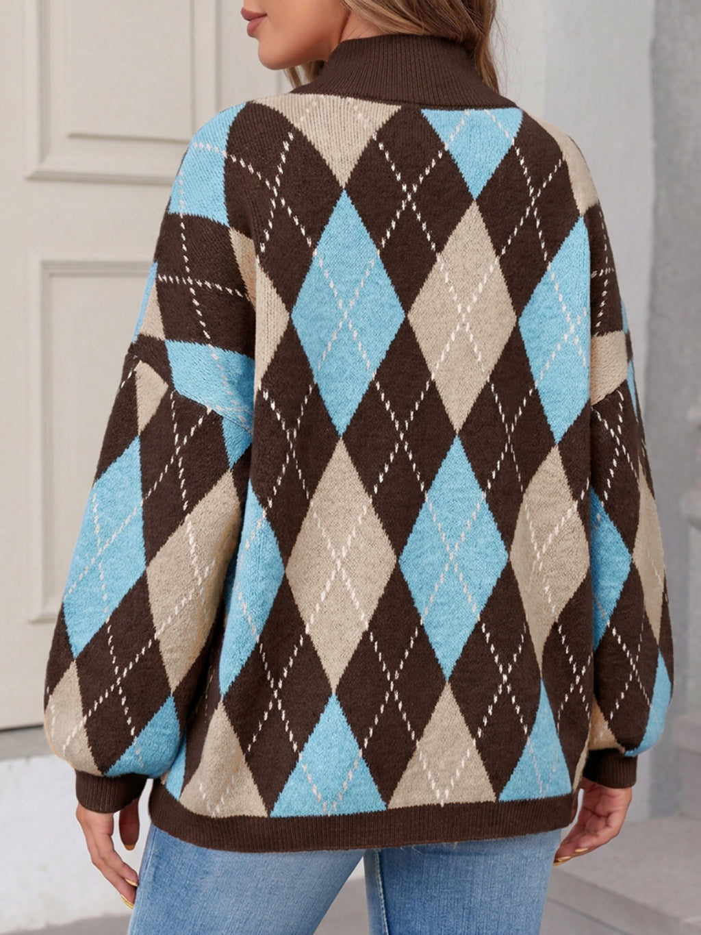 Saodimallsu Womens Oversized Argyle Fall Winter Sweater