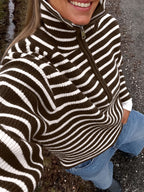 Saodimallsu Womens Striped Half Zip Sweater