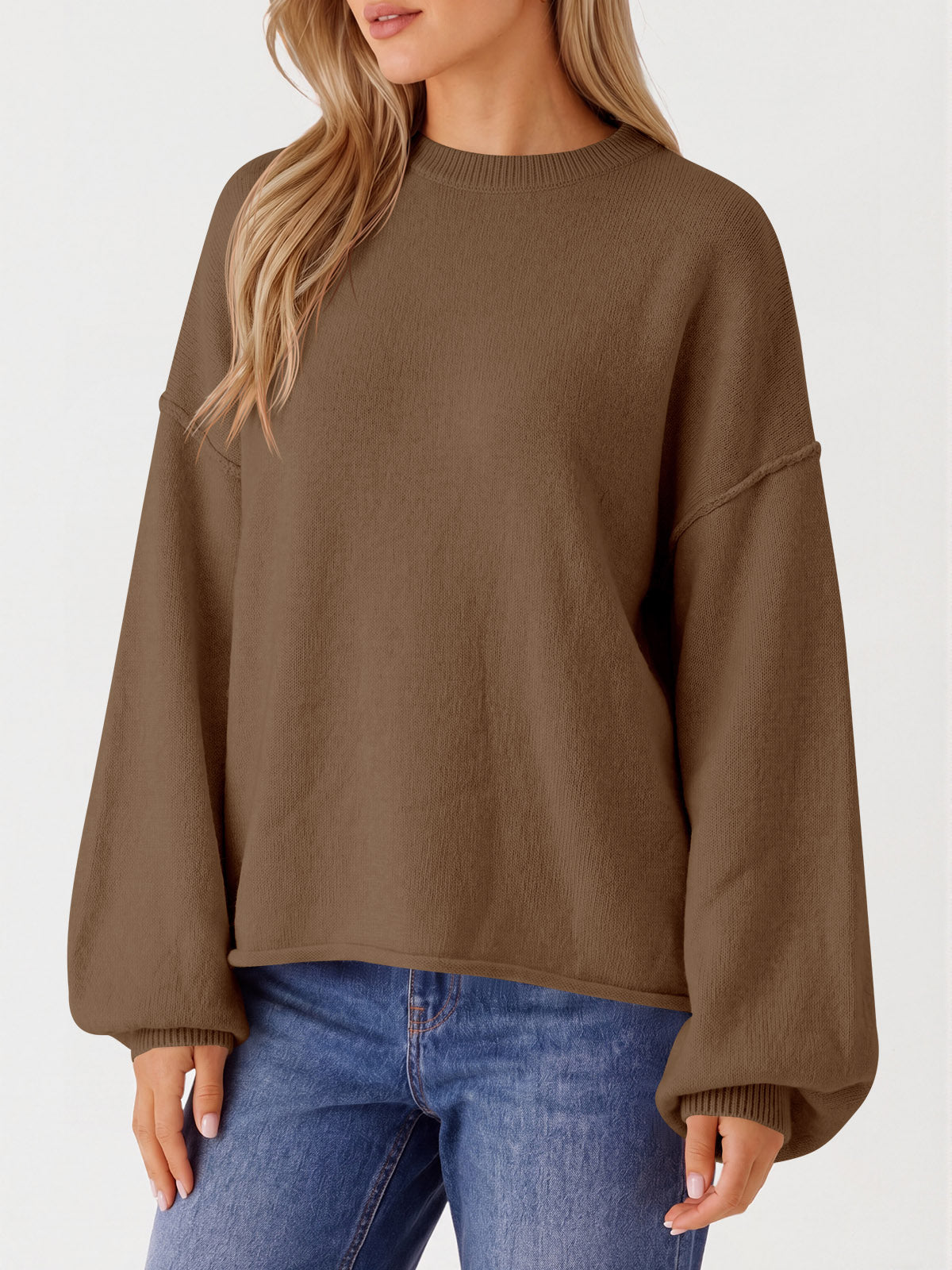 Saodimallsu Womens Oversized Crewneck Knit Pullover Tops