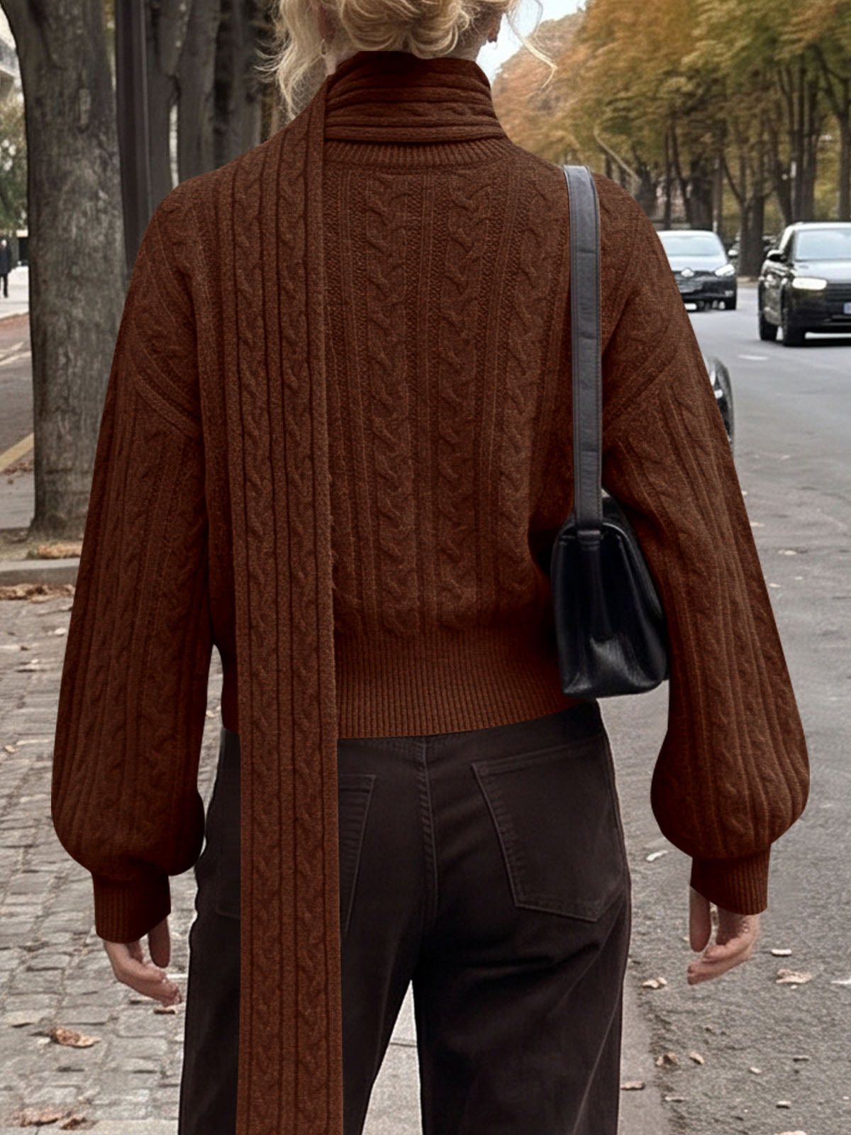 Saodimallsu Womens Cable Knit Cardigan with Scarf