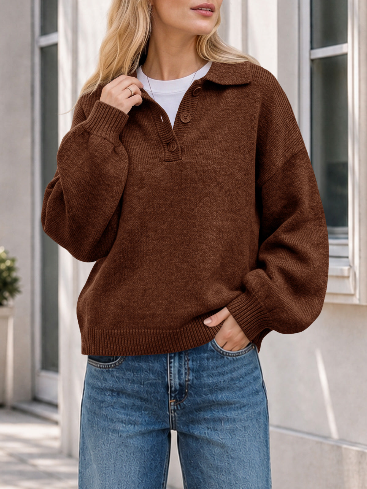 Saodimallsu Womens Polo V Neck Sweater