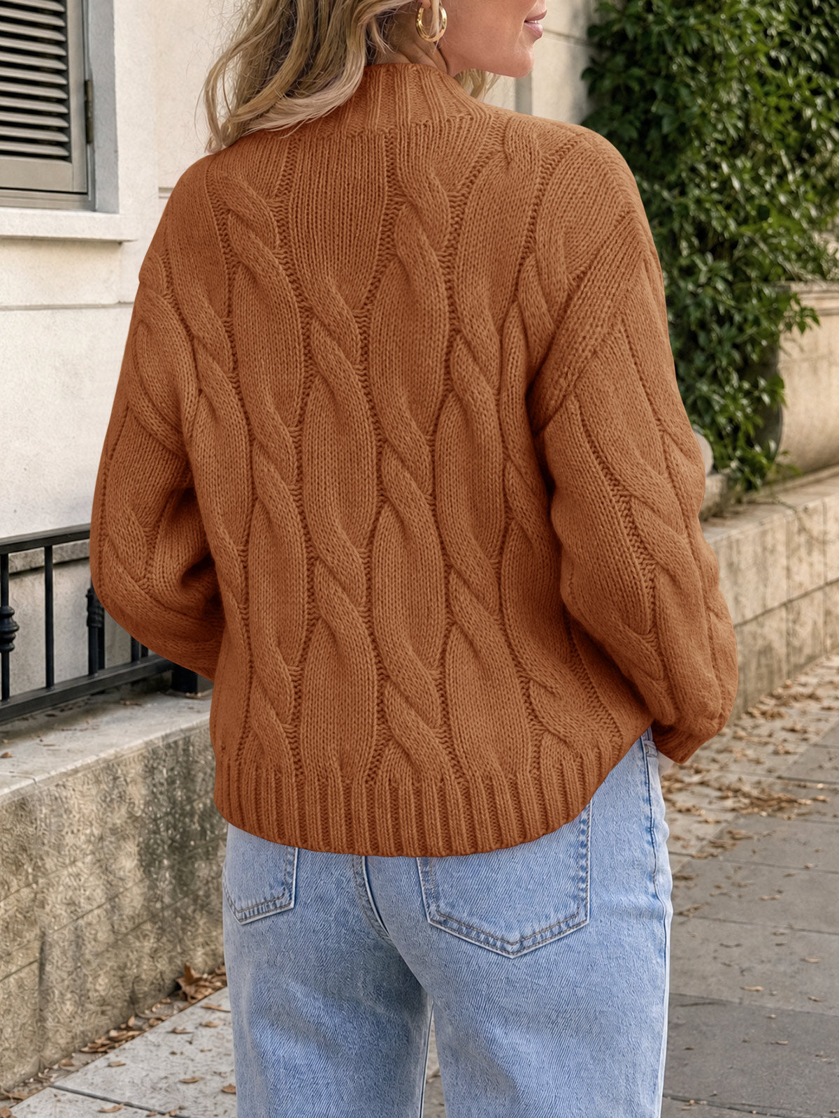 Saodimallsu Womens Mock Neck Cable Knit Sweater