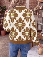 Saodimallsu Womens Mock Neck Floral Knit Sweater