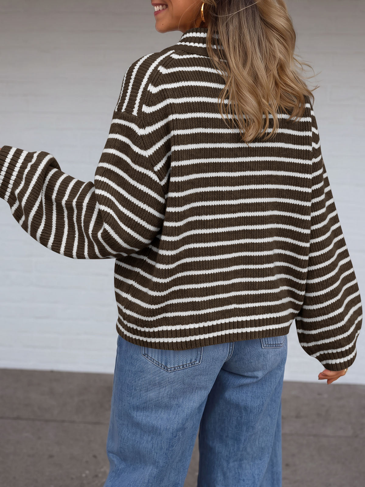 Saodimallsu Womens Striped Half Zip Sweater