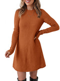 Saodimallsu Women Long Sleeve Knit Fit Flare Mini Sweater Dress