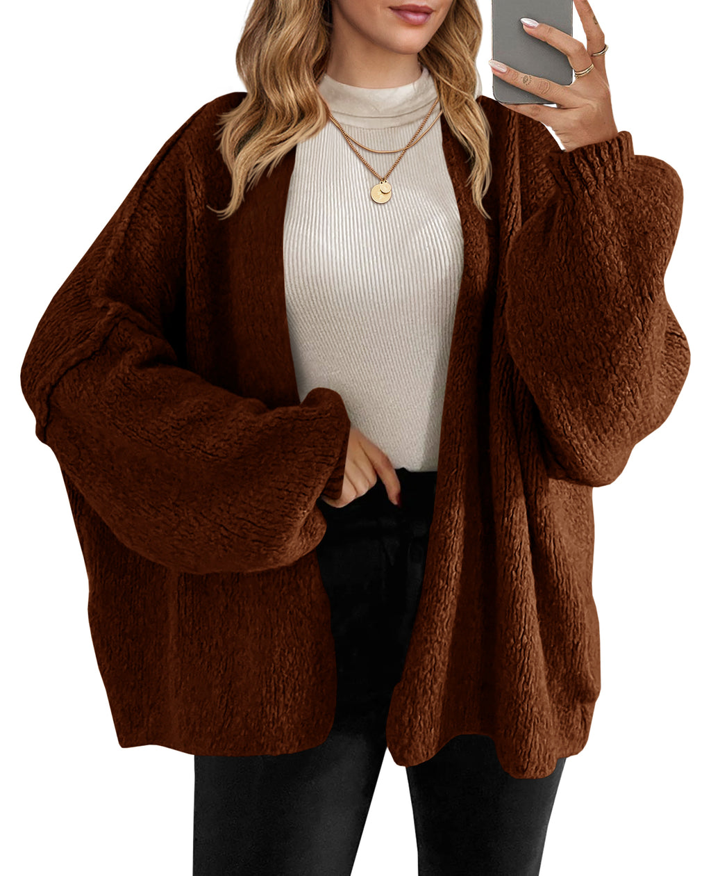 Saodimallsu Womens Lantern Sleeve Chunky Cardigan