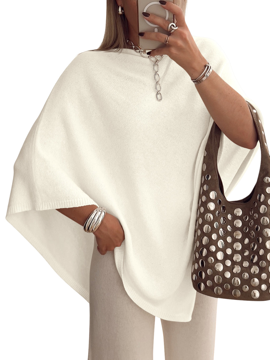 Saodimallsu Women Poncho Boat Neck Knit Sweater