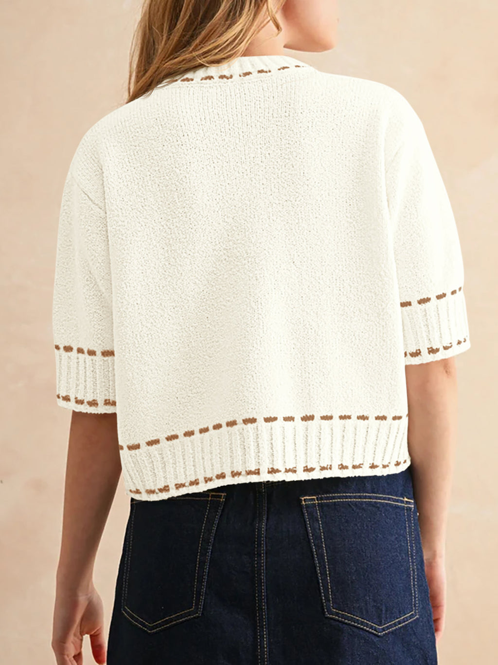 Saodimallsu Womens Cropped Crew Neck Knit Sweater
