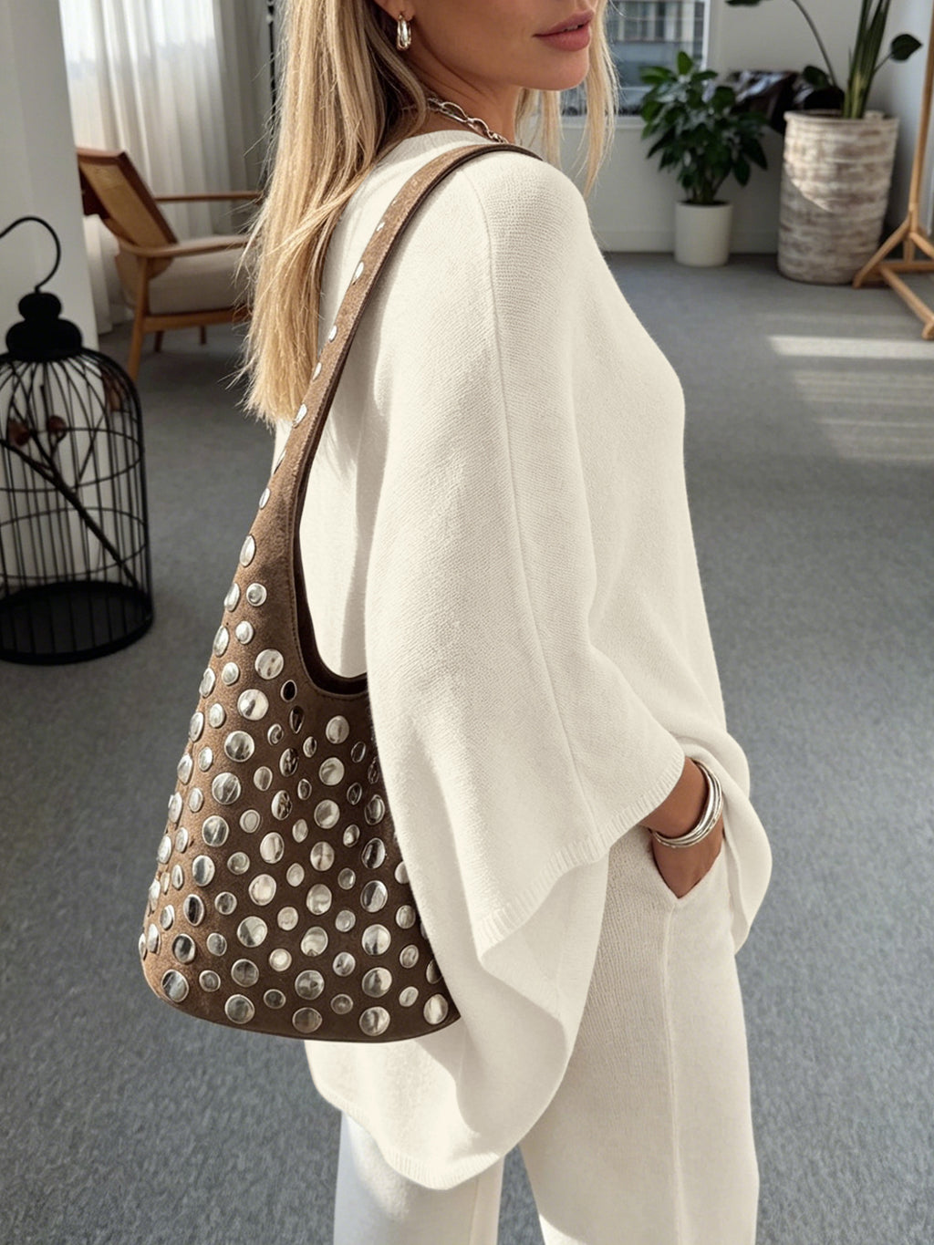 Saodimallsu Women Poncho Boat Neck Knit Sweater