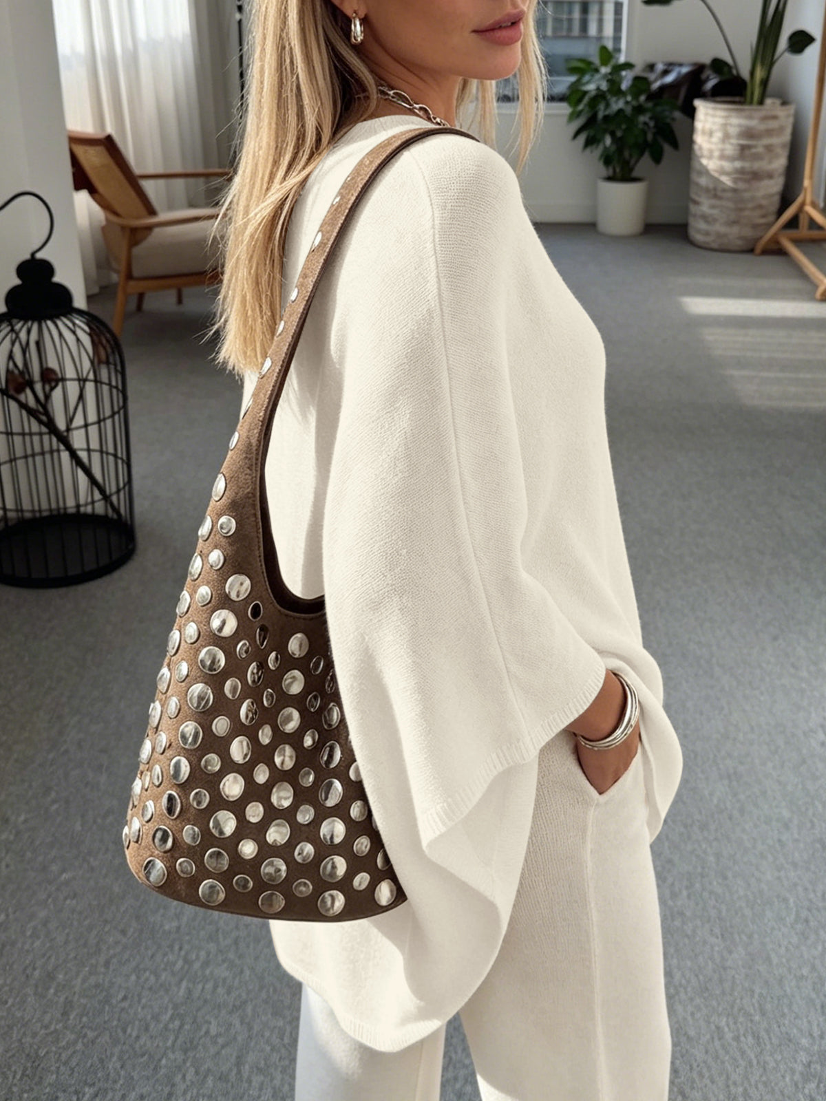 Saodimallsu Women Poncho Boat Neck Knit Sweater