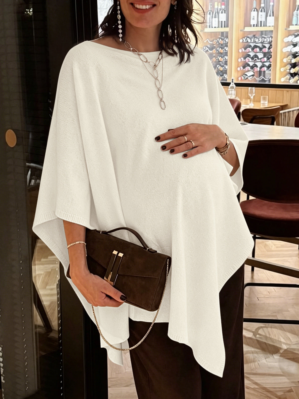 Saodimallsu Women Poncho Boat Neck Knit Sweater