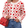 Saodimallsu Womens Heart Print Argyle Button Up Knit Cardigan Sweater