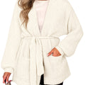 Saodimallsu Womens V Neck Belted Cardigan