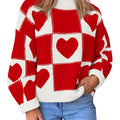 Saodimallsu Womens Heart Plaid Colorblock Crew Neck Long Sleeve Knit Pullover Sweater