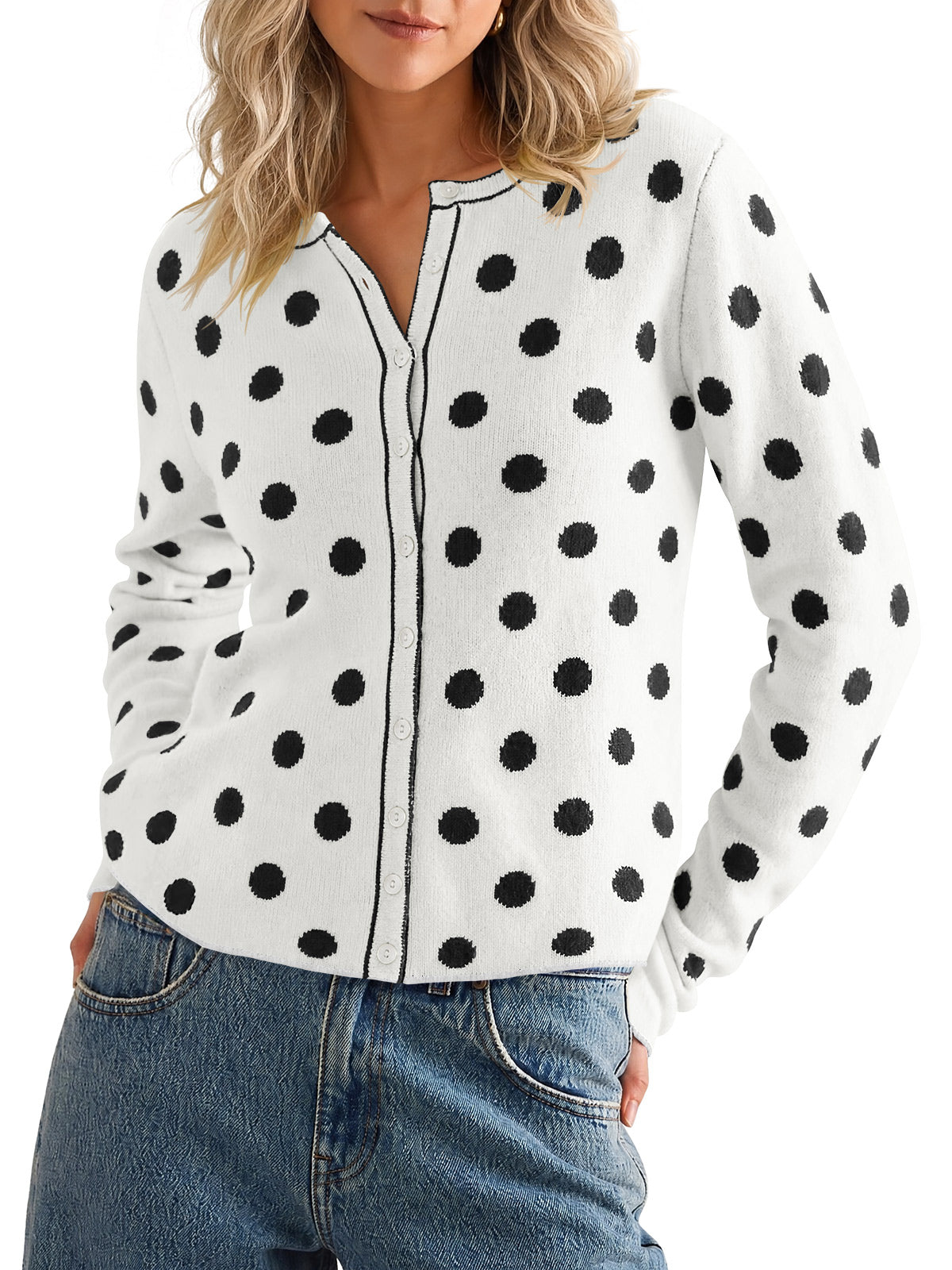 Saodimallsu Womens Polka Dot Button Up Cardigan