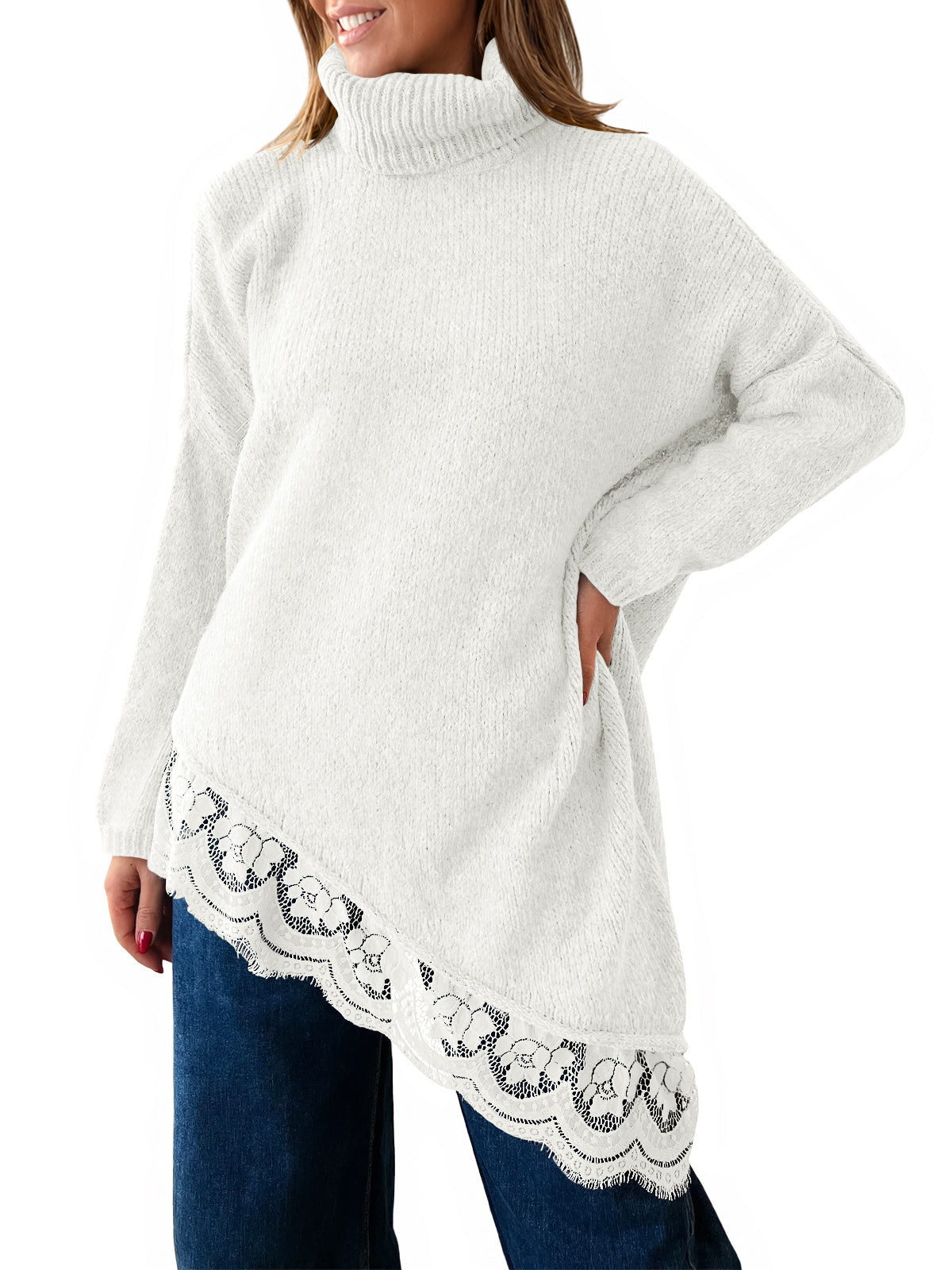 Saodimallsu Womens Oversized Batwing Sleeve Turtleneck Sweater