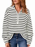 Saodimallsu Womens Striped Half Zip Sweater