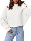 Saodimallsu Womens Batwing Sleeve Knit Turtleneck Sweater