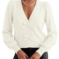 Saodimallsu Women V Neck Bow Knit Cardigan