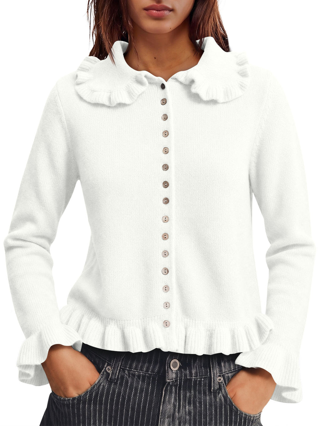 Saodimallsu Womens Ruffle Button Down Cardigan