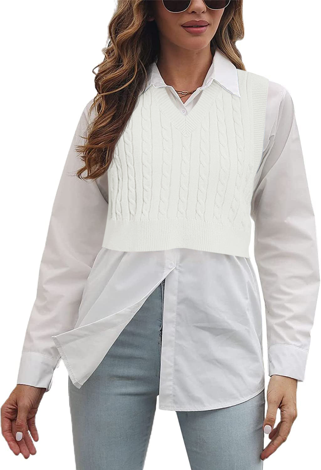 Saodimallsu Womens Cable Knit Sweater Vest