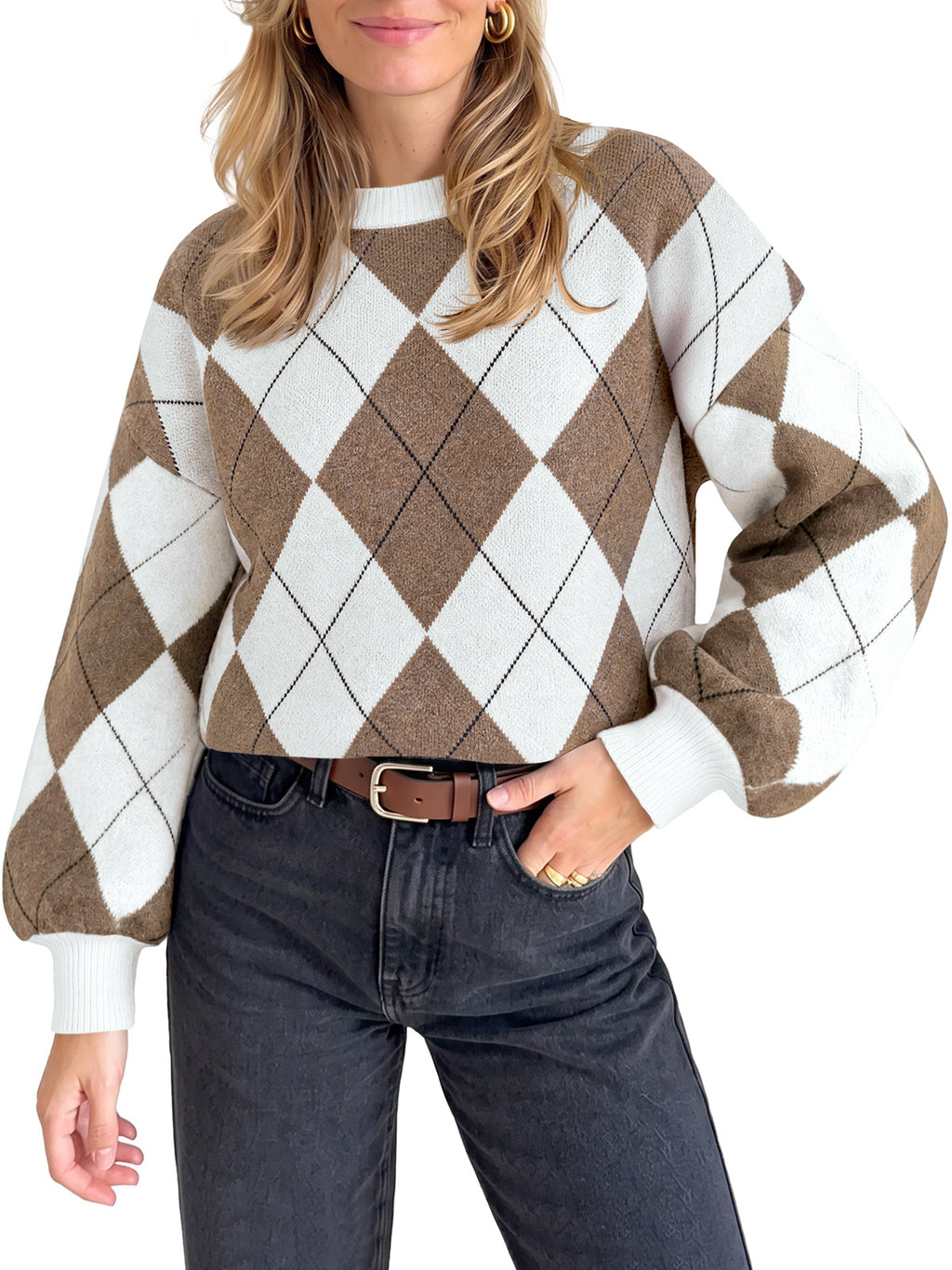 Saodimallsu Women Checkered Argyle Sweater