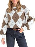 Saodimallsu Women Checkered Argyle Sweater