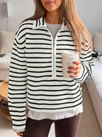 Saodimallsu Womens Striped Half Zip Sweater